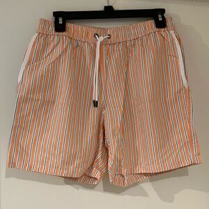 Mr.Swim Orange and White Striped Mens Swim Trunks. 
Size Medium.